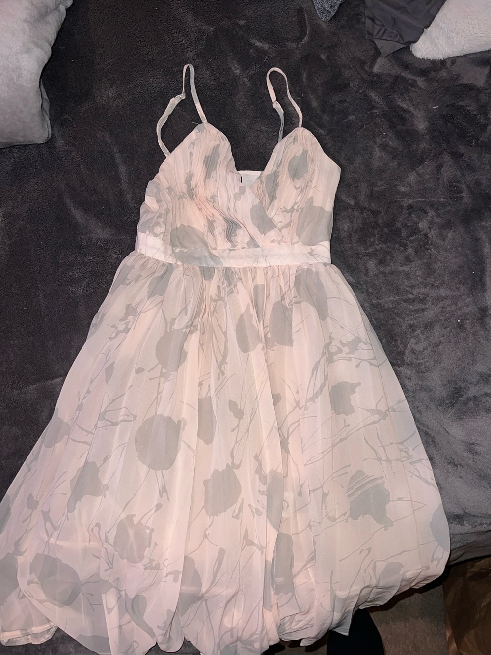 Delicate Pink Floral Midi Dress with Spaghetti Straps